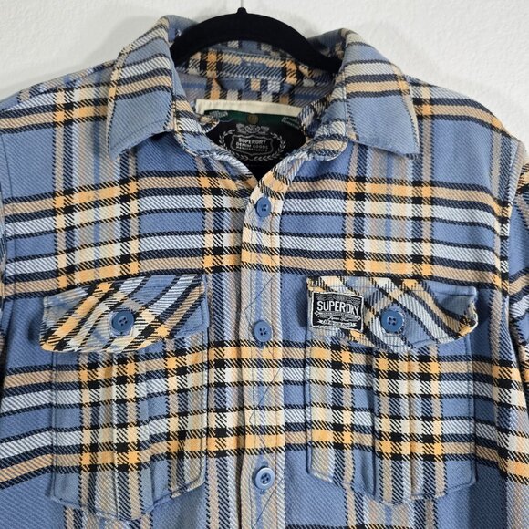 Superdry Flannel Button Up Shirt Men Large Plaid Collared Heavyweight Pockets - Picture 2 of 16